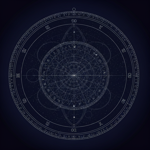 Fine line geometric drawing of a complex celestial chart