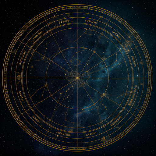 Intricate golden celestial map with constellation lines